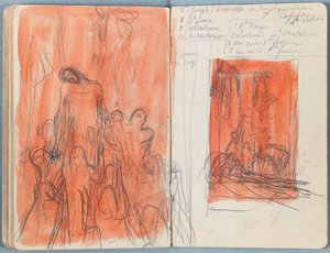 Stránky z alba Sketches for The Life of Our Lord Jesus Christ, pozdní 80. léta 19. století (grafit a praní na papíře) od James Jacques Joseph Tissot