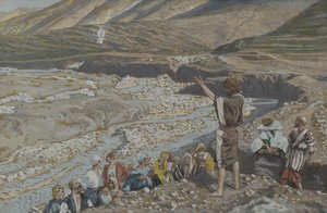 Svatý Jan Křtitel vidí Ježíše z dálky, ilustrace ze Života našeho Pána Ježíše Krista (wc přes grafit na papíře) od James Jacques Joseph Tissot