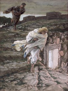 Svatý Petr a sv. Jan utíkají k hrobu, ilustrace pro Život Kristův, cca 1886-94 (wc a kvaš na kartonu) od James Jacques Joseph Tissot