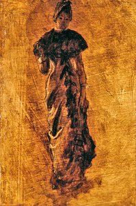 Studie k obrazu "Zahraniční návštěvníci v Louvru", cca 1880 (olej na desce) od James Jacques Joseph Tissot
