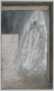 Anděl sedící na kameni hrobu, ilustrace ze Života našeho Pána Ježíše Krista, 1886-94 (wc přes grafit na papíře) od James Jacques Joseph Tissot