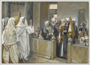 Vrchní kněží se ptají Ježíše, jakým právem takto jedná, ilustrace ze Života našeho Pána Ježíše Krista, 1886-94 (wc přes grafit na papíře) od James Jacques Joseph Tissot