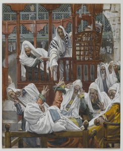 Posedlý muž v synagoze, ilustrace ze Života našeho Pána Ježíše Krista (wc přes grafit na papíře) od James Jacques Joseph Tissot