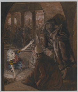 Třetí zapření svatého Petra – Ježíšův pohled potupy, ilustrace ze Života našeho Pána Ježíše Krista, 1886-94 (wc přes grafit na papíře) od James Jacques Joseph Tissot