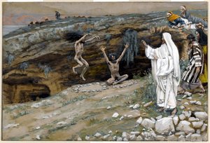 Dva muži posedlí nečistými duchy, ilustrace pro The Life of Christ, c.1884-96 (wc & kvaš na kartonu) od James Jacques Joseph Tissot