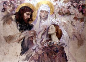 Kristus žehná mladé ženě (olej na plátně) od James Jebusa Shannon
