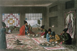 Perská snídaně z „Druhá cesta Persií 1810-16“, vyrytá Theodorem H.A. Fielding (1781-1851) od James Justinian (after) Morier