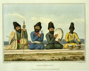 Perští hudebníci, od „Cesta přes Persii, Arménii a Malou Asii do Konstantinopole, v letech 1808 a 1809“, vyryto T. Fieldingem, vydáno 1816 od James Justinian Morier