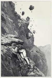 Kanonáda na Matterhornu ze Scrambles mezi Alpami v letech 1860-69, hospoda. 1871 (rytina)