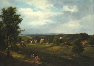 Vesnická scéna poblíž Albany, New York, 1850.