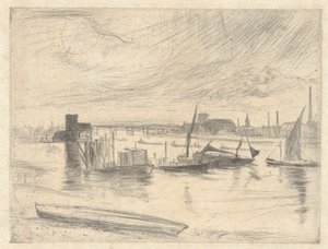 Battersea Dawn (Cadogan Pier), z Temže Set (Série šestnácti leptů scén na Temži a dalších témat) od James Abbott McNeill Whistler