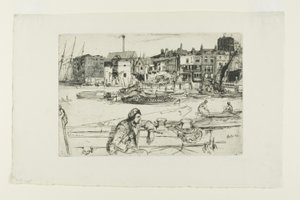 Black Lion Wharf, ze série šestnácti leptů scén na Temži ("Temžský set") od James Abbott McNeill Whistler