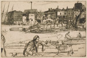 Přístaviště černých lvů, ze souboru Temže (Série šestnácti leptů scén na Temži a dalších témat) od James Abbott McNeill Whistler