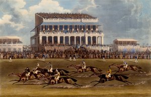The Grand Stand at Epsom Races, tisk vytvořil Charles Hunt, 1836 (akvatinta) od James Pollard