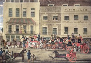 West Country Mails v Gloucester Coffee House, Piccadilly, vyryl C. Rosenberg, 1828 od James Pollard