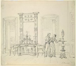 Anglická dáma a gentleman v salonu, Kalkata, c.1830 od James Prinsep