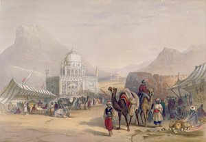 Chrám „Ahmeda Shauha“, krále Afghánistánu, Kandahár, deska 27 z „Scenérie, obyvatelé a kostýmy Afghánistánu“, vyrytý Robert Carrick (c.1829-1904) 1848