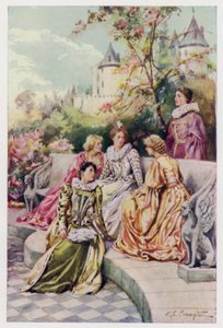 Mary Stuartovna, budoucí skotská královna Marie, se svým dvorem, Čtyřmi Mariemi, během svého působení ve Francii v 50. letech 16. století