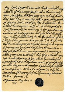 Dopis Jamese Edwarda Stuarta Simonu Fraserovi, lordu Lovatovi, St Germains, 3. května 1703. od James Stuart