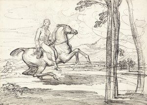 Jezdec v krajině, pravděpodobně studie pro „Theophilus Levett Fox Hunting in Wychnor Park“ od James Ward