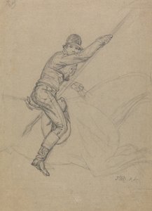 Sir Charles Blunt (nar. 1775) Lov kance a útěk před tygrem: studie k jednomu ze souboru čtyř obrazů vytvořených v roce 1815 (tužka zvýrazněná bílou na šedém papíře) od James Ward