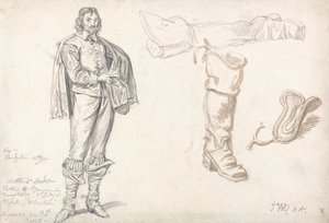 Studie stojící postavy a boty, 1825 (grafit a sépie mytí na papíře) od James Ward