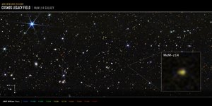 Galaxie MoM-z14 v poli COSMOS (snímek z kamery NIRCam) od James Webb Space Telescope (NASA)