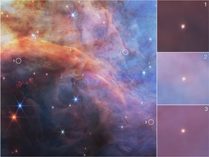 Objekty s nízkou hmotností v mlhovině Plamen (snímek z kamery NIRCam) od James Webb Space Telescope (NASA)