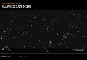Quasar J0100+2802 (NIRCam-kompassikuva) od James Webb Space Telescope (NASA)