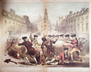 Smrt Crispus Attucks při Bostonském masakru, 5. března 1770, 1856 (chromolitho)