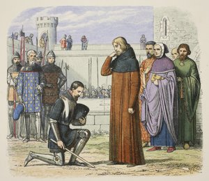 Setkání Richarda II. a Jindřicha Bolingbrokea, na kterém Jindřich požaduje trůn, od A Chronicle of England BC 55 do AD 1485, pub. Londýn od James William Edmund Doyle