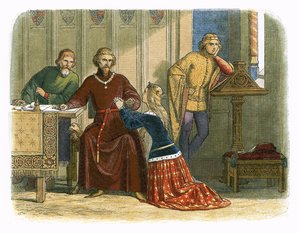 Královna Anne se přimlouvá u Gloucestera a Arundelu za sira Simona Burleyho od James William Edmund Doyle