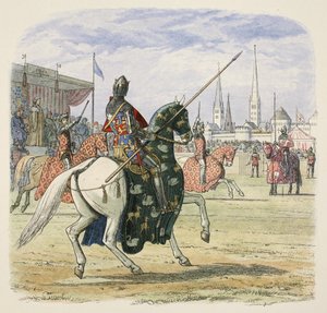 Richard II zastaví souboj mezi Herefordem a Norfolkem, od A Chronicle of England BC 55 do AD 1485, hospoda. Londýn od James William Edmund Doyle