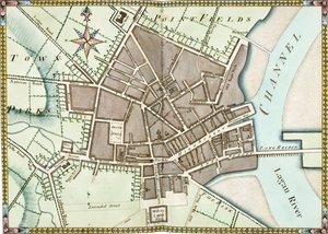 Dvoustránkový akvarelový plán Belfastu, kolem roku 1795 od James Williamson