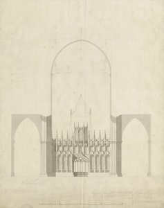 Interiér katedrály Lichfield - Vchod od sboru k lodi: kreslení a mytí, nd [c 1780]