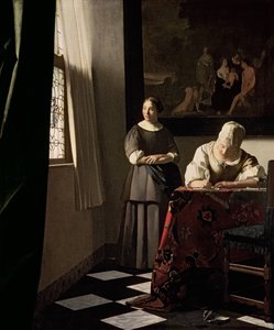 Dáma píše dopis se svou služebnou, kolem roku 1670 (olej na plátně)