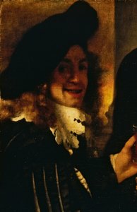 Hudebník, detail z The Procuress od Johannes Vermeer