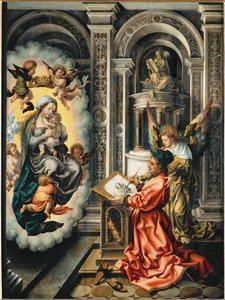 Svatý Lukáš maluje Madonu (malba na dubovém dřevě)