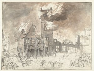 Požár staré radnice v Amsterdamu od Jan Abrahamsz. Beerstraten (possibly)