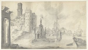 Pohled na přístav ve městě na pobřeží Středozemního moře od Jan Abrahamsz. Beerstraten