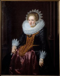 Portrét ženy Dříve známý jako Portrét syna Madame Vrydags Van Vollenhoven Malba Jana Van Ravesteyna (1570-1657) (ek.holl.) 1620 Ne. 1,34x1,04 m Lille, Musee des Beaux Arts
