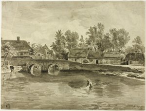 Muž rybaření v řece poblíž vesnice od Jan Baptiste de Jonghe