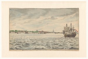 Město Colombo na Cejlonu při pohledu od severu v roce 1785 od Silnic se zbořeným kostelem a věží, které byly přestavěny. (název na objektu) od Jan Brandes (signed by artist)