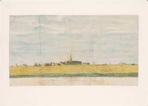 Vesnice Overdiem poblíž Amsterdamu na Zuyderzee, při pohledu ze strany země (název na objektu) od Jan Brandes
