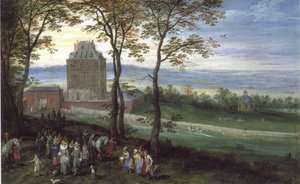 Arcivévoda Albrecht a Isabella před zámkem Mariemont od Jan Brueghel the Elder