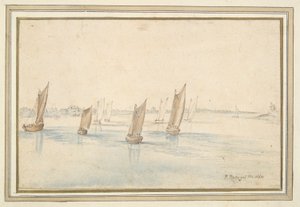 Lodě plující po řece, venkovský dům v dálce od Jan Brueghel the Elder