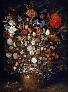 Květiny v dřevěné nádobě od Jan Brueghel the Elder