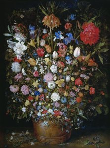 Květiny v dřevěné nádobě od Jan Brueghel the Elder