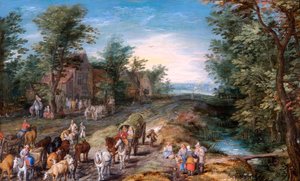 Silniční scéna s cestovateli a dobytkem, počátek 17. století od Jan Brueghel the Elder