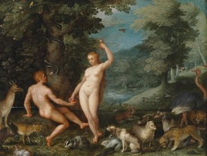 Rajská krajina s Evou pokoušející Adama od Jan Brueghel the Younger